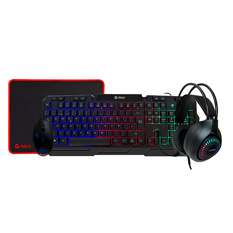 Combo TEROS TE-4063N Teclado multimedia, mouse, headset, mouse pad