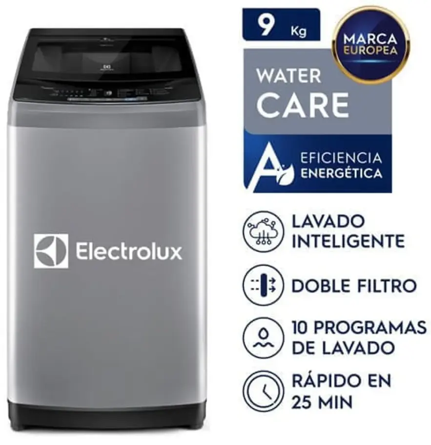 Lavadora ELECTROLUX carga superior 9kg premium care gris
